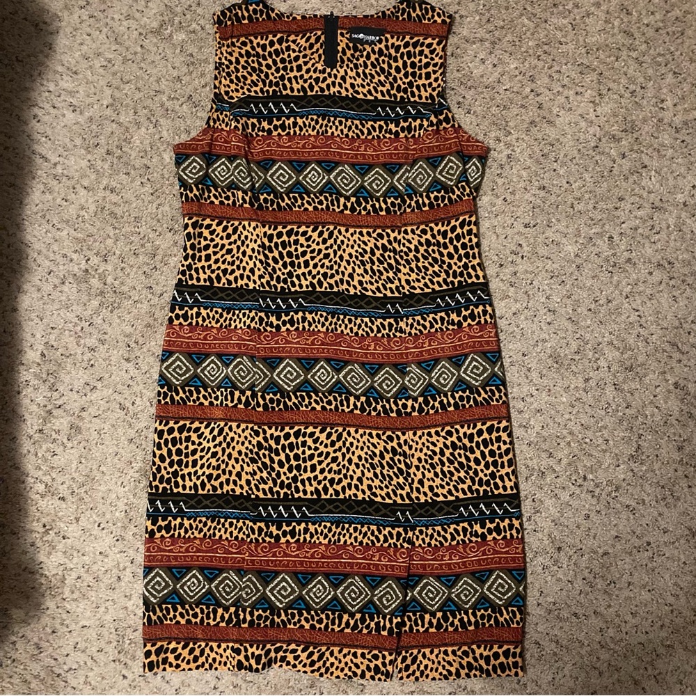 Vintage 90s cheetah tribal print striped Sag Harbor sleeveless mini dress